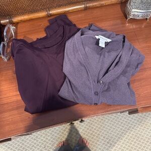 2 Athleta Long Sleeve Tops in Rich Purple and Heathered Gray